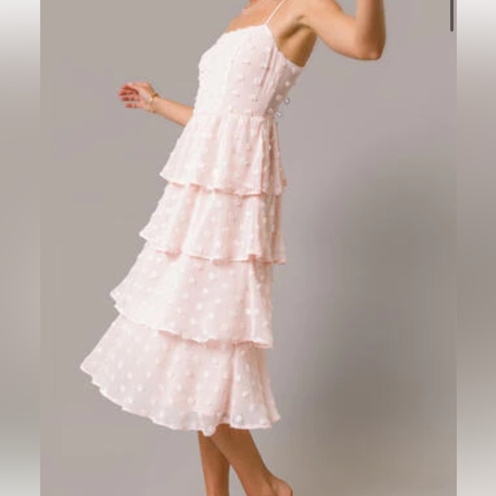 Francesca’s Pink Dot Tiered Modi Dress